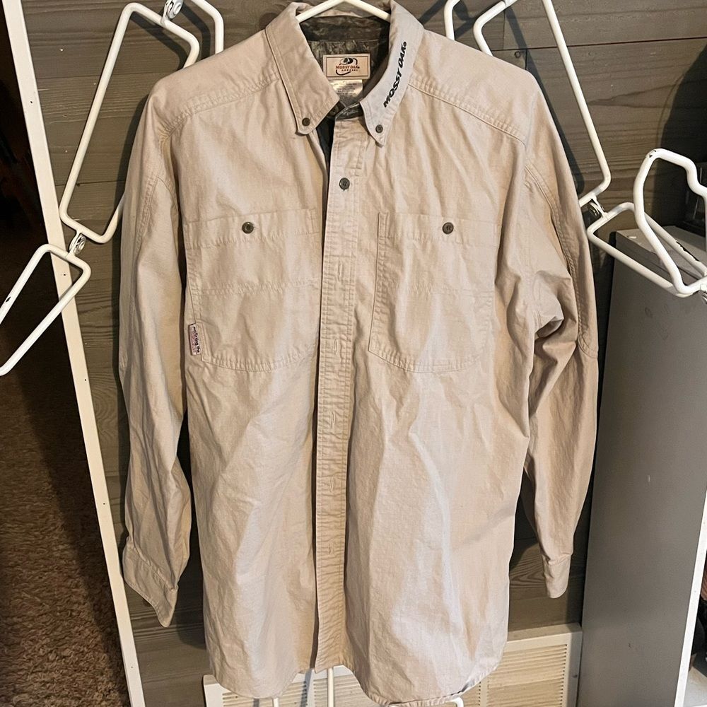 Mossy Oak Open Range Ripstop shirt Mens khaki Camo Hunting Button Down XL/TG/ XG